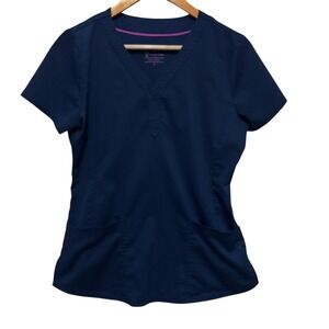 Healing Hands Purple Label Women Scrub Top S Navy Stretch Pockets‎ Medical Nurse